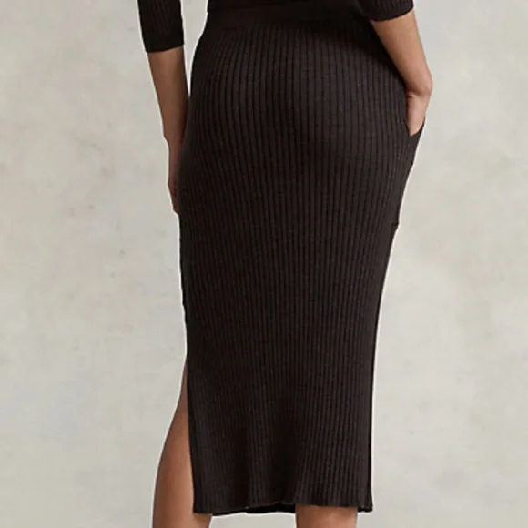 POLO RALPH LAUREN SLIM RIB-KNIT TWO PIECE SET W/BOATNECK TOP & MIDI SKIRT SIZE S - Picture 10 of 10